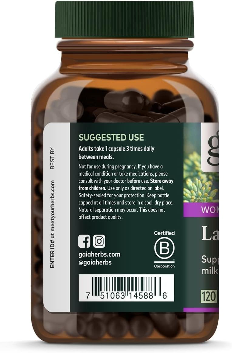 Gaia Herbs Lactation Support Vegan Liquid Capsules 120 Count - Breastfeeding Supplement for Healthy Milk Flow & Nutrition - Varies Packaging