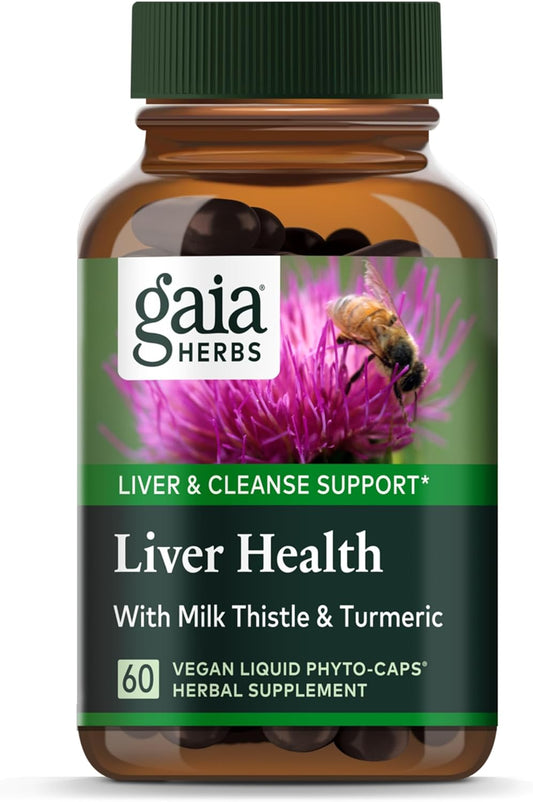 Gaia Herbs Liver Health Supplement with Milk Thistle, Turmeric, Schisandra, Licorice Root - 60 Vegan Capsules