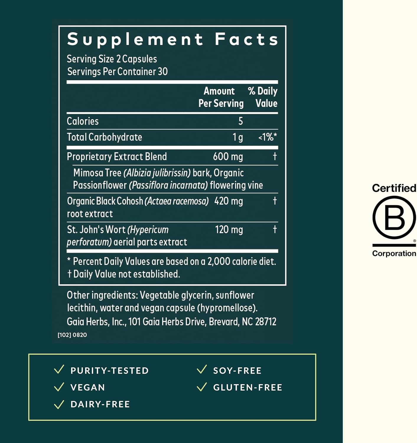 Gaia Herbs Menopause Supplement for Women - Nighttime Comfort Blend with Black Cohosh, Mimosa, Passionflower & St. John’s Wort - 60 Vegan Liquid Phyto-Caps