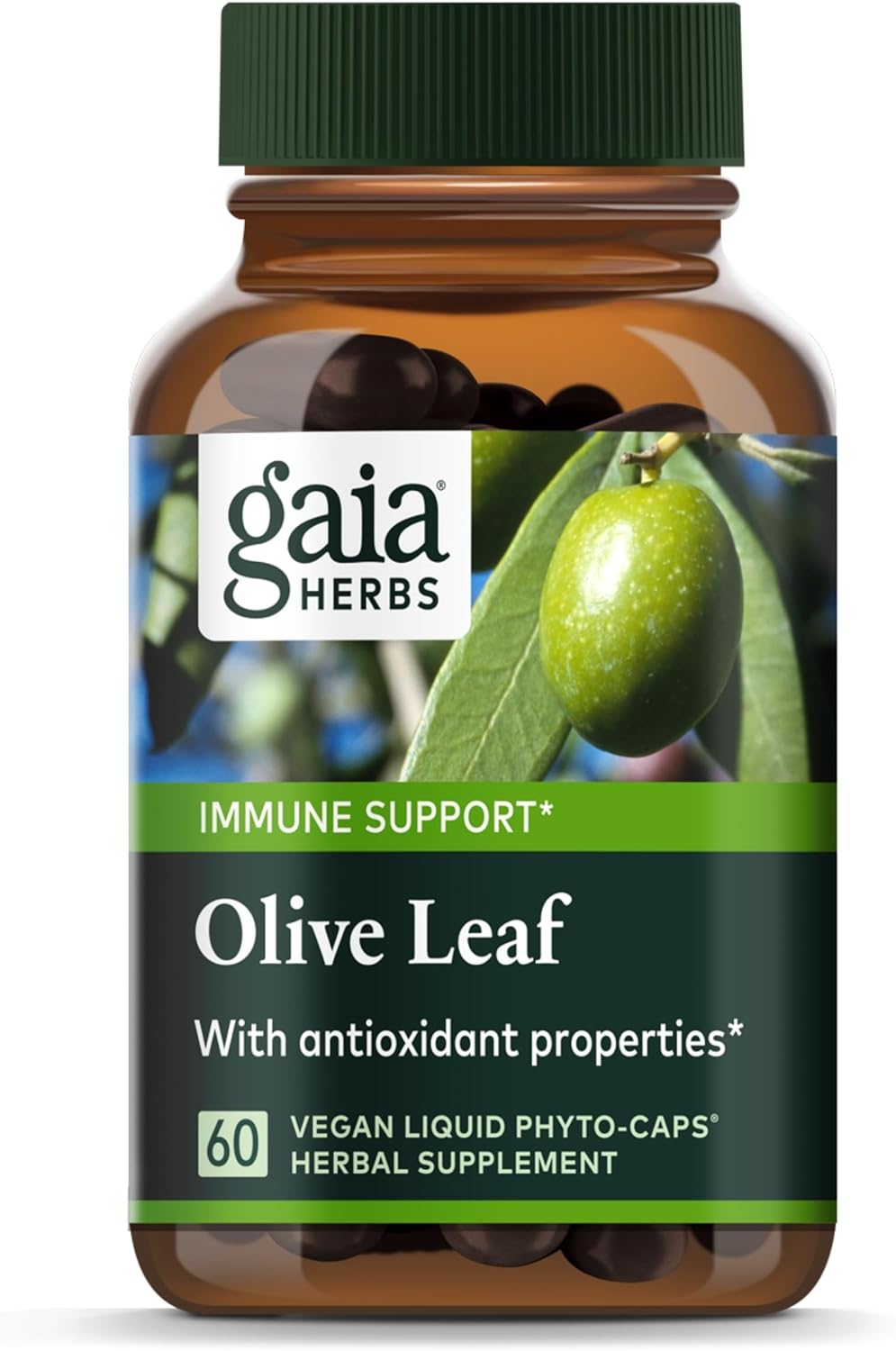 Gaia Herbs Olive Leaf Extract Supplement - Immune System Support - 60 Vegan Liquid Capsules with Oleuropein