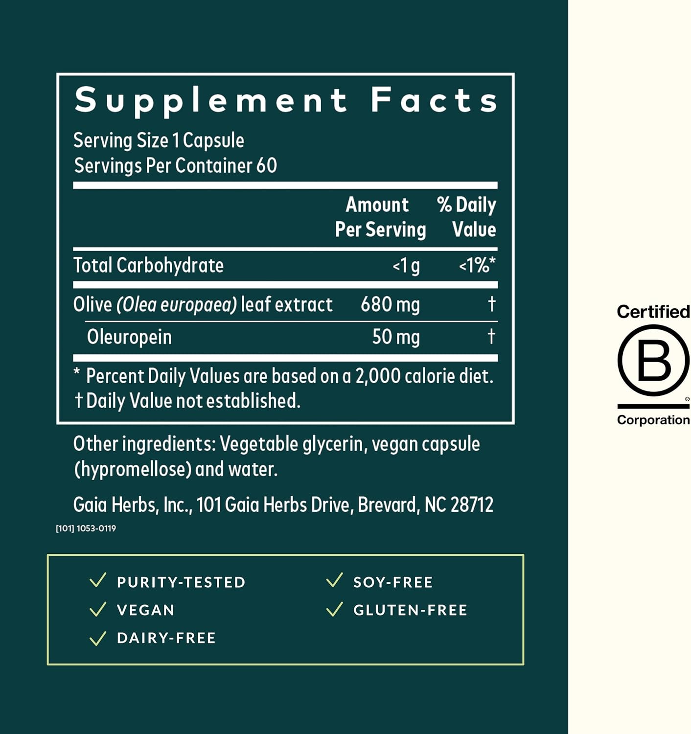 Gaia Herbs Olive Leaf Extract Supplement - Immune System Support - 60 Vegan Liquid Capsules with Oleuropein