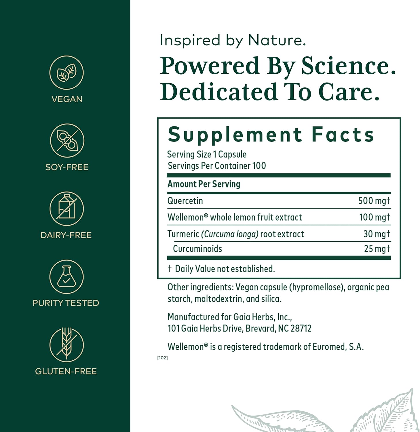 Gaia Herbs Pro Quercetin Synergy - Mast Cell Support Supplement with Vitamin C, Manganese, Bromelain, Turmeric - 100 Vegan Tablets