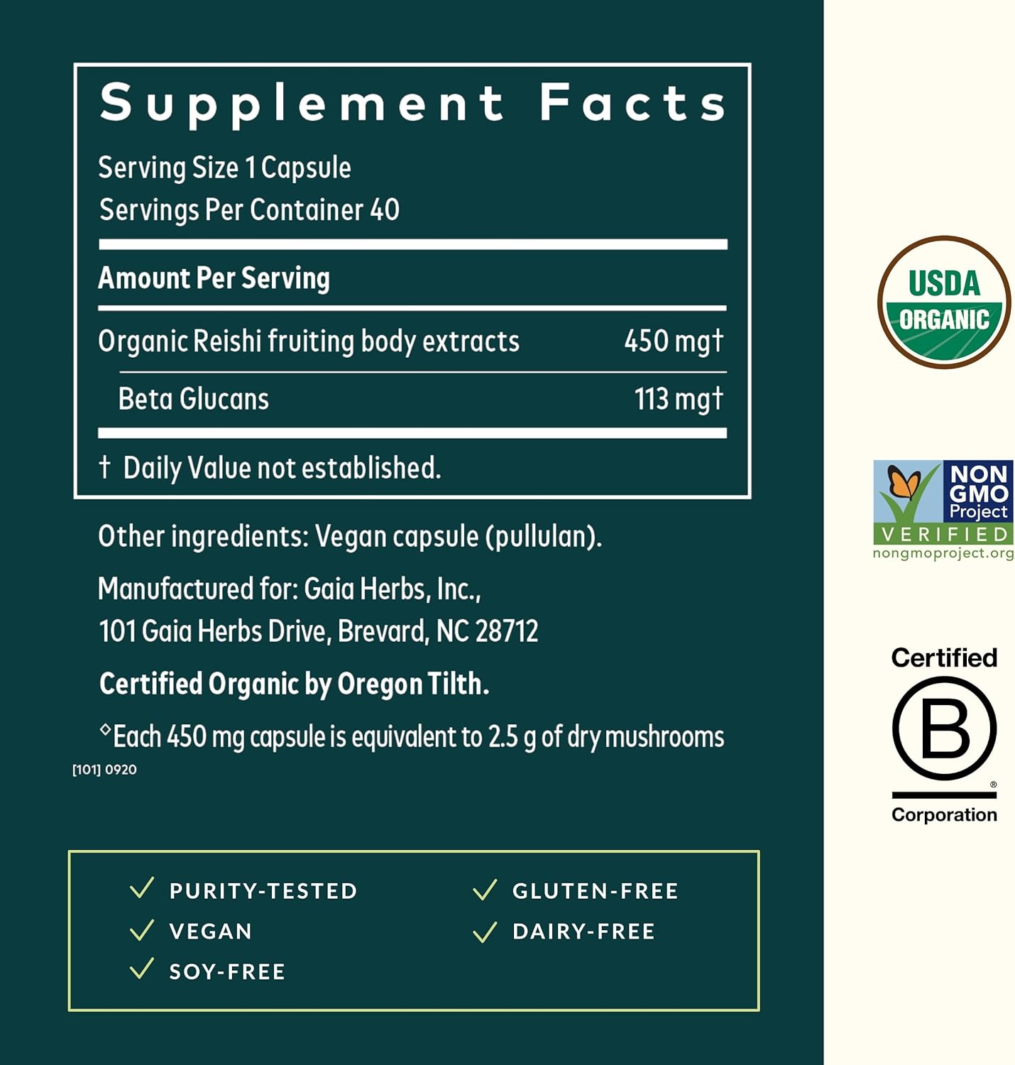 Gaia Herbs Reishi Mushroom Vegan Liquid Phyto-Capsules - Immune & Heart Health Support - Adaptogen Herbal Supplement for Longevity - 40 Capsules