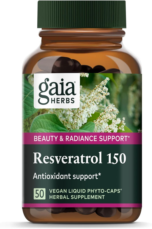 Gaia Herbs Resveratrol 150 - Japanese Knotweed Antioxidant Supplement - 150mg Trans-Resveratrol - Beauty & Radiance Support - 50 Liquid Phyto-Capsules