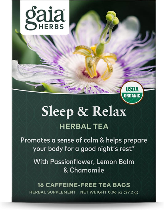Gaia Herbs Sleep & Relax Tea - Natural Calm Sleep Aid with Passionflower & Chamomile - 16 Caffeine-Free Bags