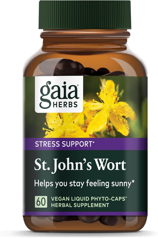 Gaia Herbs St. John's Wort Supplement - Natural Stress Support - 60 Vegan Capsules for 20 Days