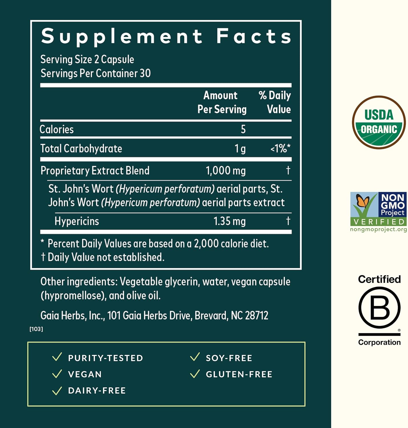 Gaia Herbs St. John's Wort Supplement - Natural Stress Support - 60 Vegan Capsules for 20 Days