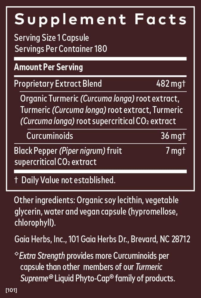 Gaia Herbs Turmeric Supreme Extra Strength - Supports Joint Comfort with Turmeric & Black Pepper - 180 Vegan Liquid Capsules