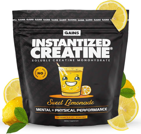 Gains in Bulk Instantized Creatine Monohydrate Powder - Pre Workout Supplement for Muscle Endurance and Energy, Soluble with No Bloating - 30 Servings