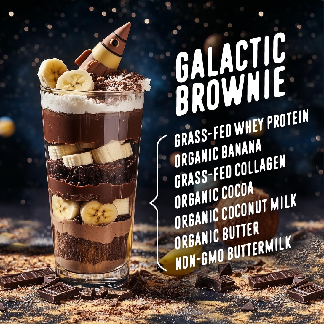 Galactic Brownie FlavCity Kids Protein Smoothie - Grass-Fed Whey & Collagen Powder, 15g Protein, Gluten-Free, Non-GMO - 15 Servings