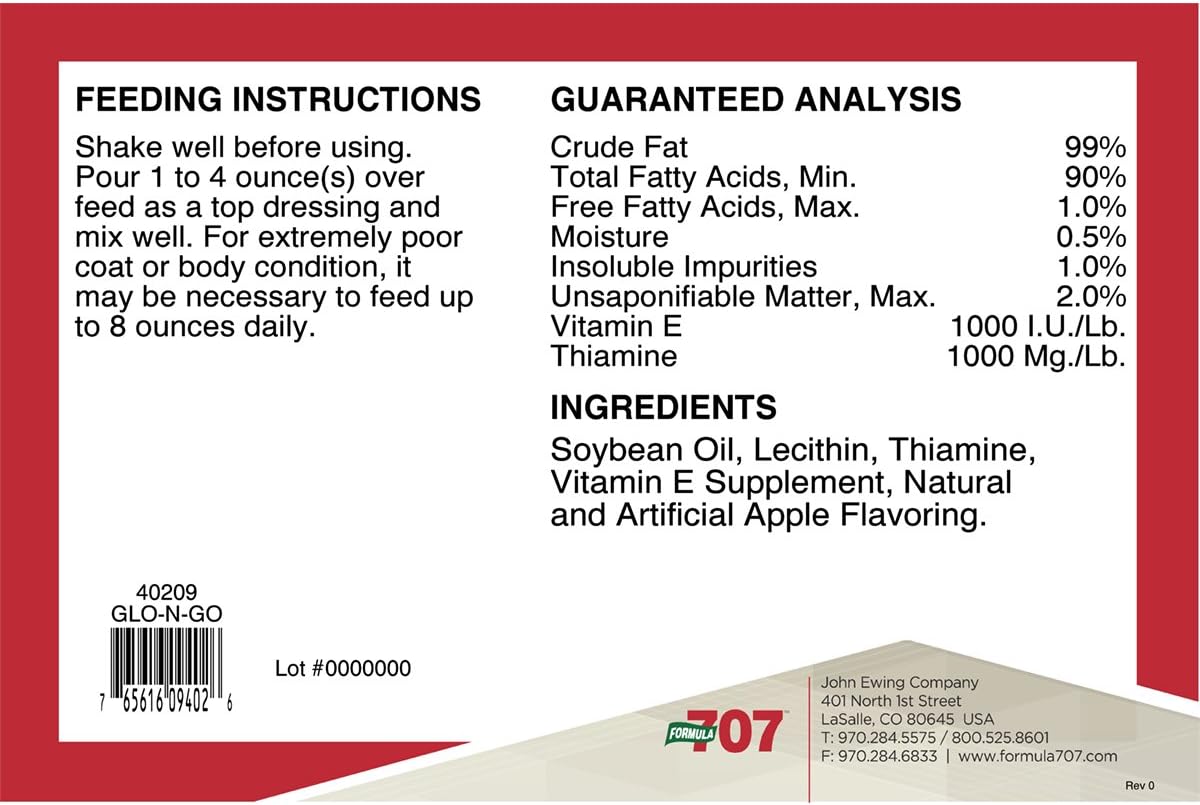 Gallon Liquid Equine Supplement for Healthy Weight and Coat - Formula 707 Glo-N-Go
