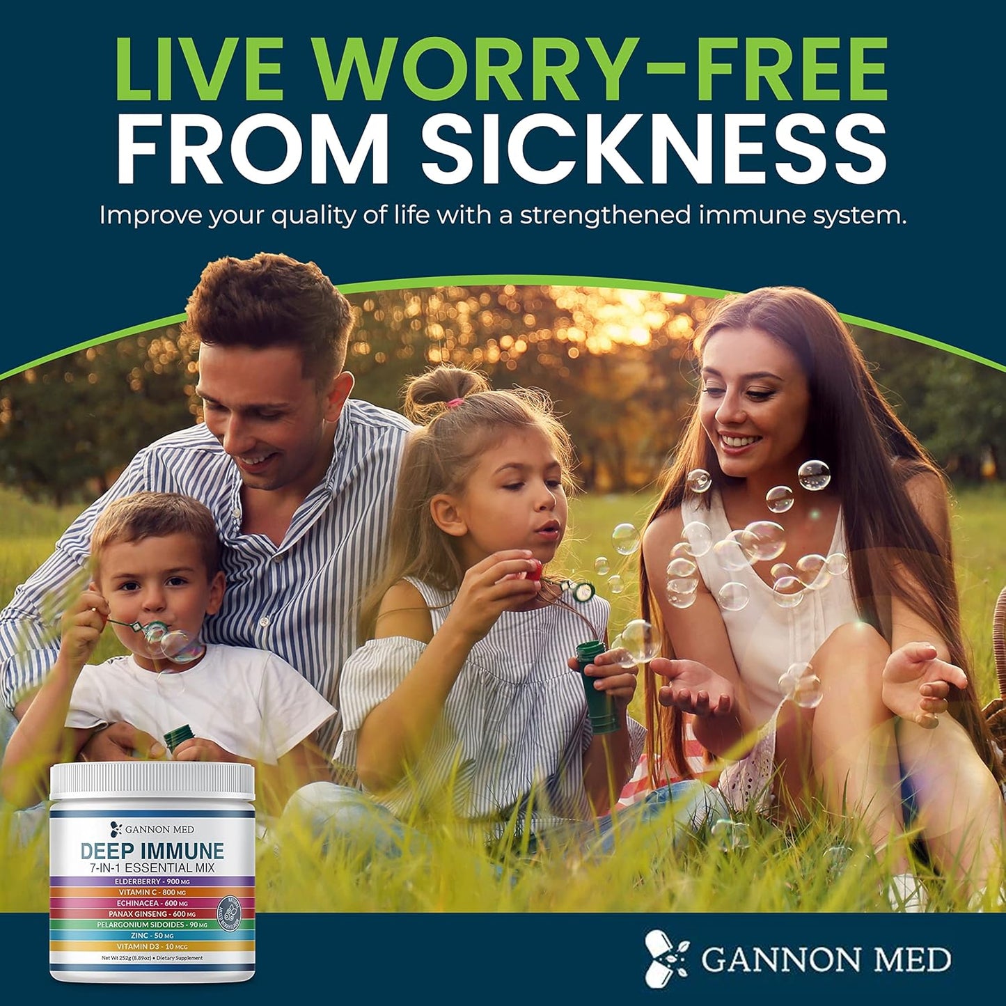 GANNON MED Ultimate Defense Immunity Vitamins for Adults and Kids - Immune Support Capsules with Elderberry, Vitamin C, Echinacea, Garlic, Ginseng, and Zinc - 120 Capsules