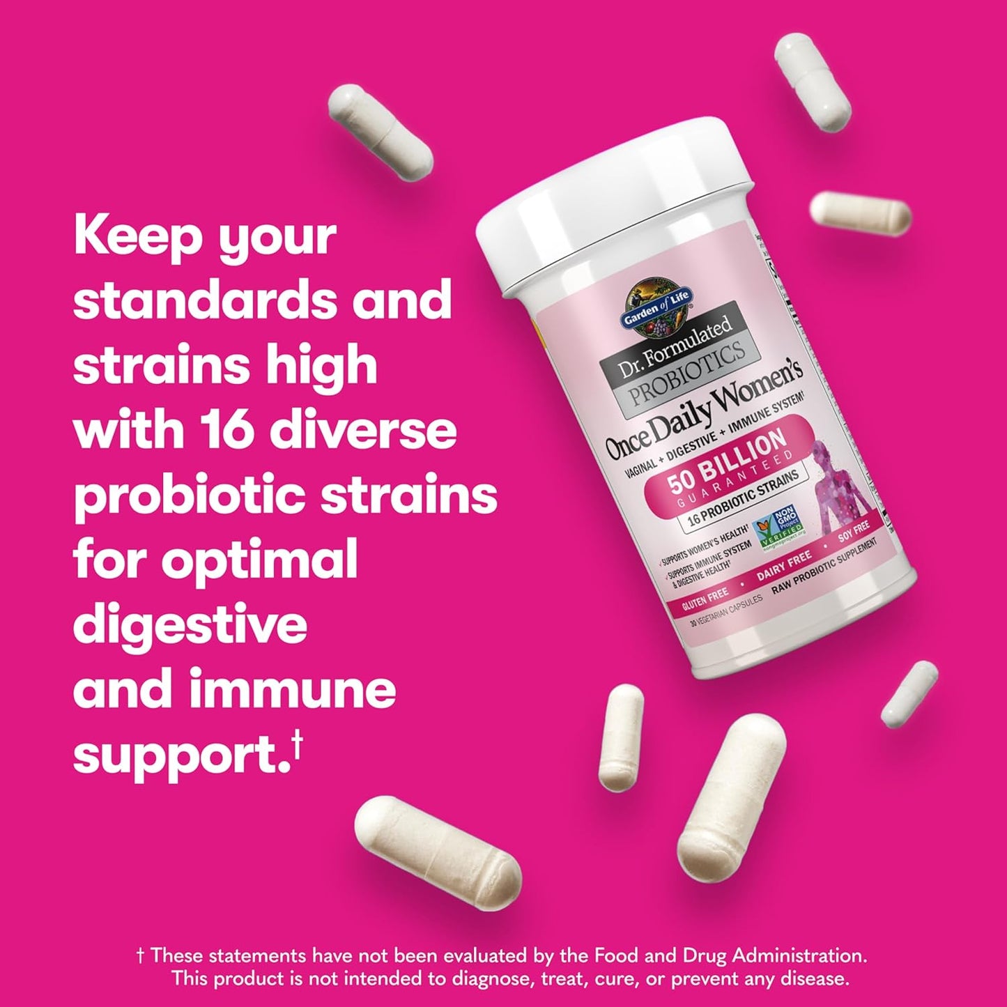 Garden of Life Dr. Formulated Probiotics for Women - 50 Billion CFU, 16 Strains, Organic Prebiotics, Digestive & Immune Health - 30 Capsules