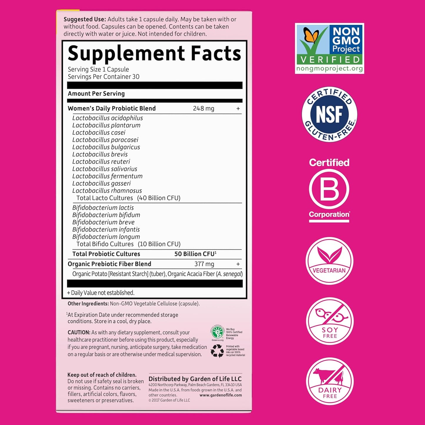 Garden of Life Dr. Formulated Probiotics for Women - 50 Billion CFU, 16 Strains, Organic Prebiotics, Digestive & Immune Health - 30 Capsules