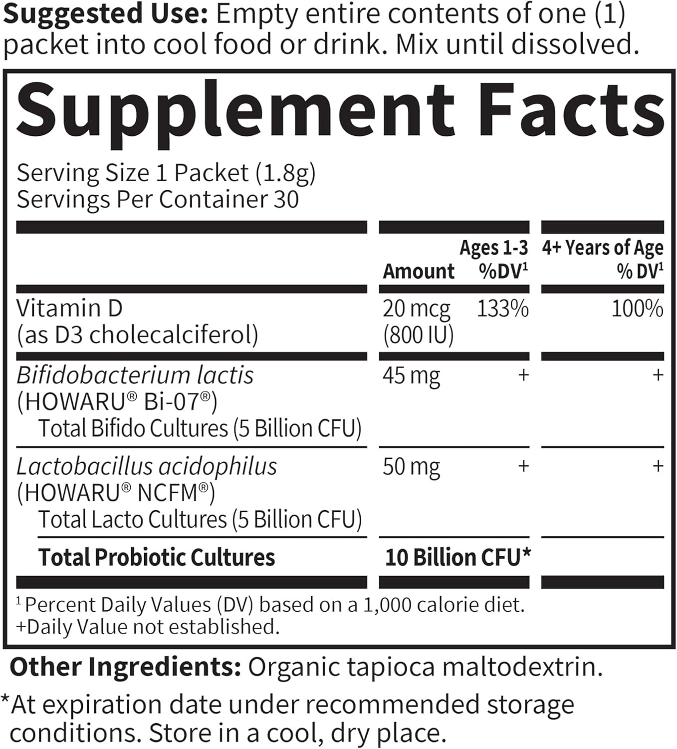 Garden of Life Kids' Probiotic Stick Packs with D3 - 10 Billion CFU, Bone & Teeth Support, 30ct