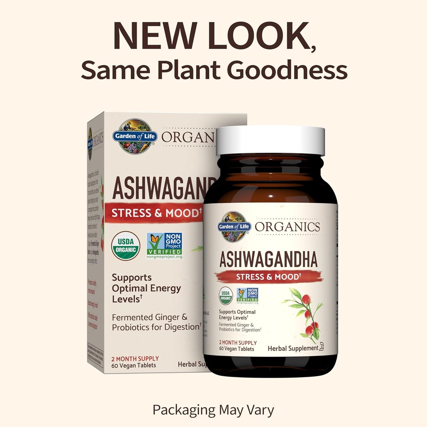 Garden of Life Organics Ashwagandha Stress & Energy Support with Women's Probiotics Combo Pack - 60 Tablets & 30 Capsules