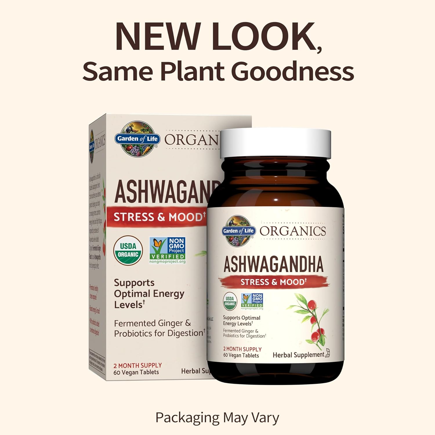 Garden of Life Organics Ashwagandha Stress & Energy Support with Women's Probiotics Combo Pack - 60 Tablets & 30 Capsules