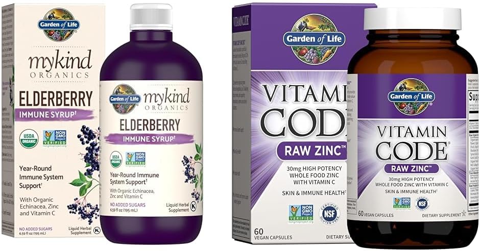 Garden of Life Organics Plant-Based Elderberry Immune Syrup with High Potency Zinc and Vitamin C Supplements