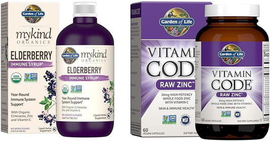 Garden of Life Organics Plant-Based Elderberry Immune Syrup with High Potency Zinc and Vitamin C Supplements