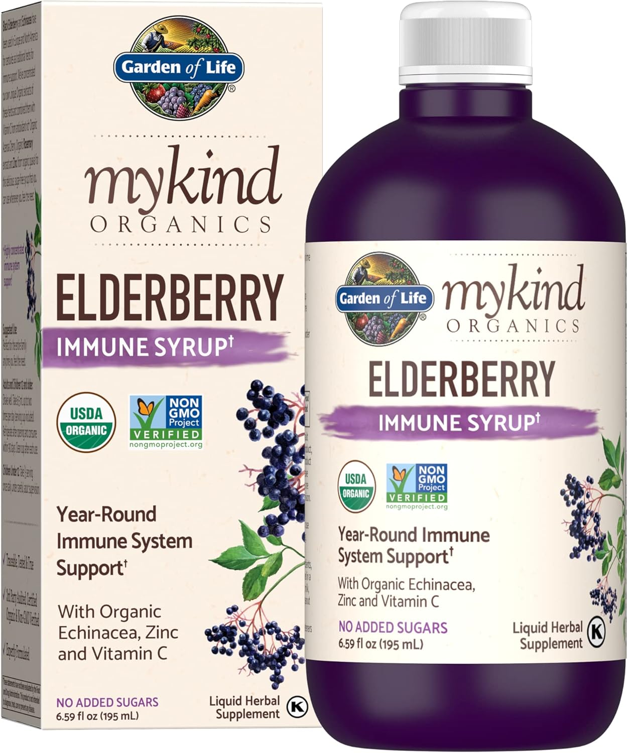 Garden of Life Organics Plant-Based Elderberry Immune Syrup with High Potency Zinc and Vitamin C Supplements