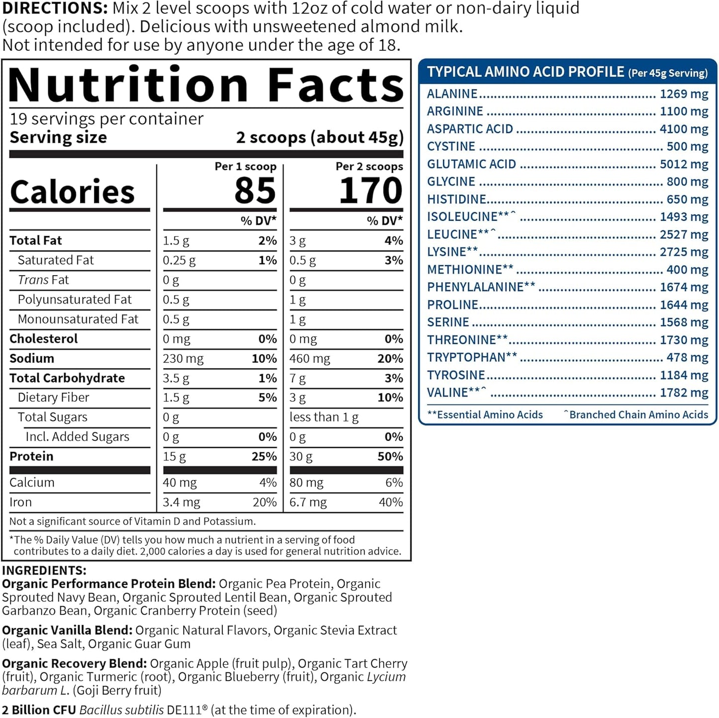 Garden of Life Sport Protein Powder - Vanilla with Probiotics, BCAAs, 30g Plant Protein, NSF Certified, Gluten Free, Non GMO - 19 Servings