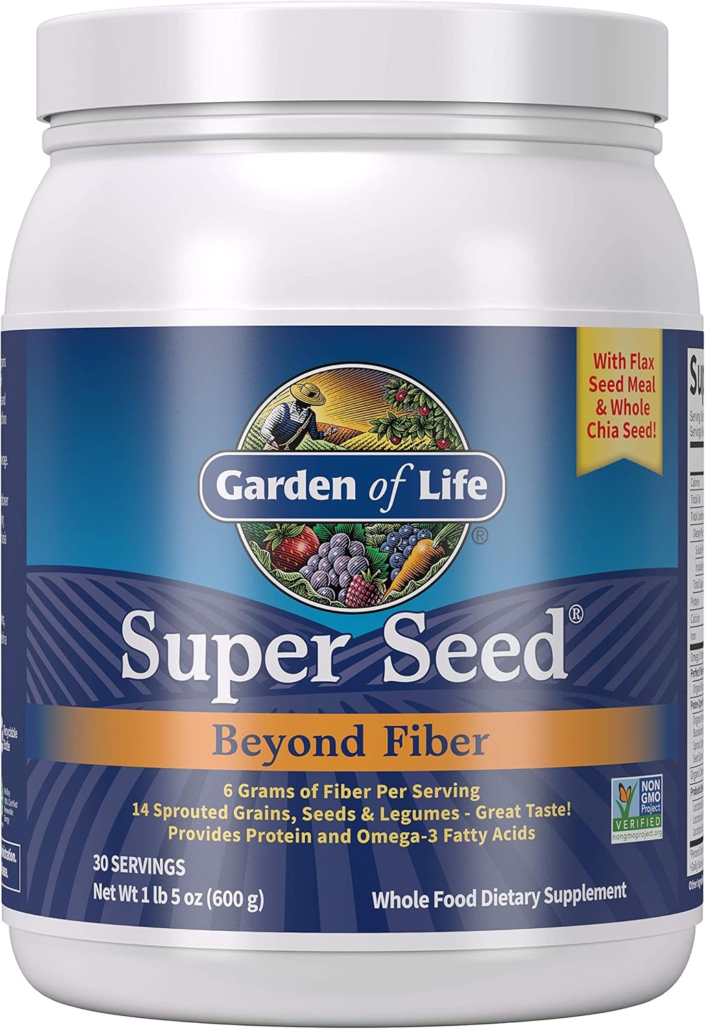 Garden of Life Super Seed Powder - Vegetarian Fiber Supplement with Protein and Omega 3, 1 Lb 5oz