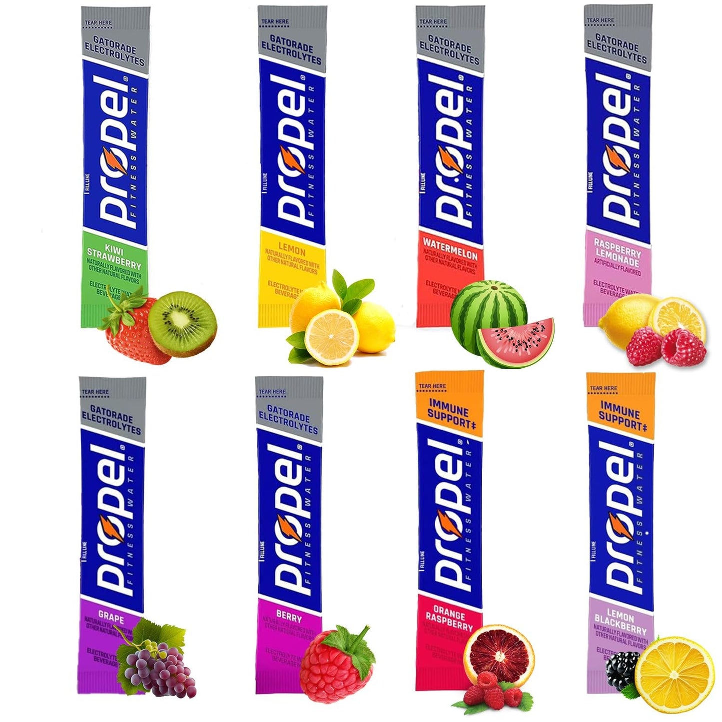 GARIZZE Variety Pack Powder Packets: 32 Sticks, 8 Flavors Sampler with Electrolytes & Vitamins