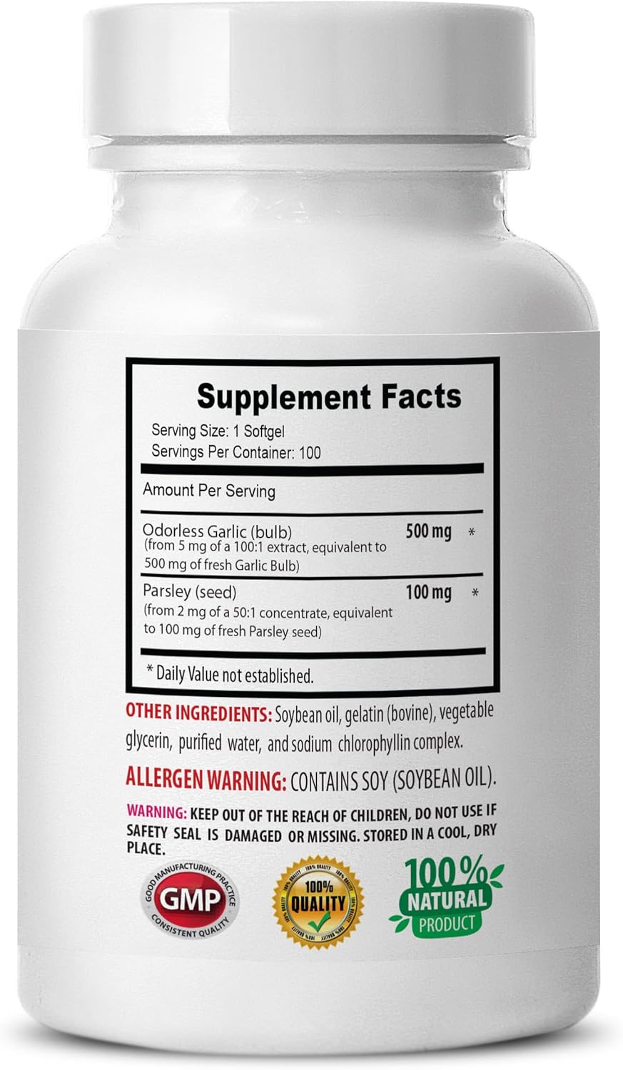 Garlic and Parsley Odorless Formula Supplements for Women - Bone Health Vitamins with Allicin - 200 Capsules