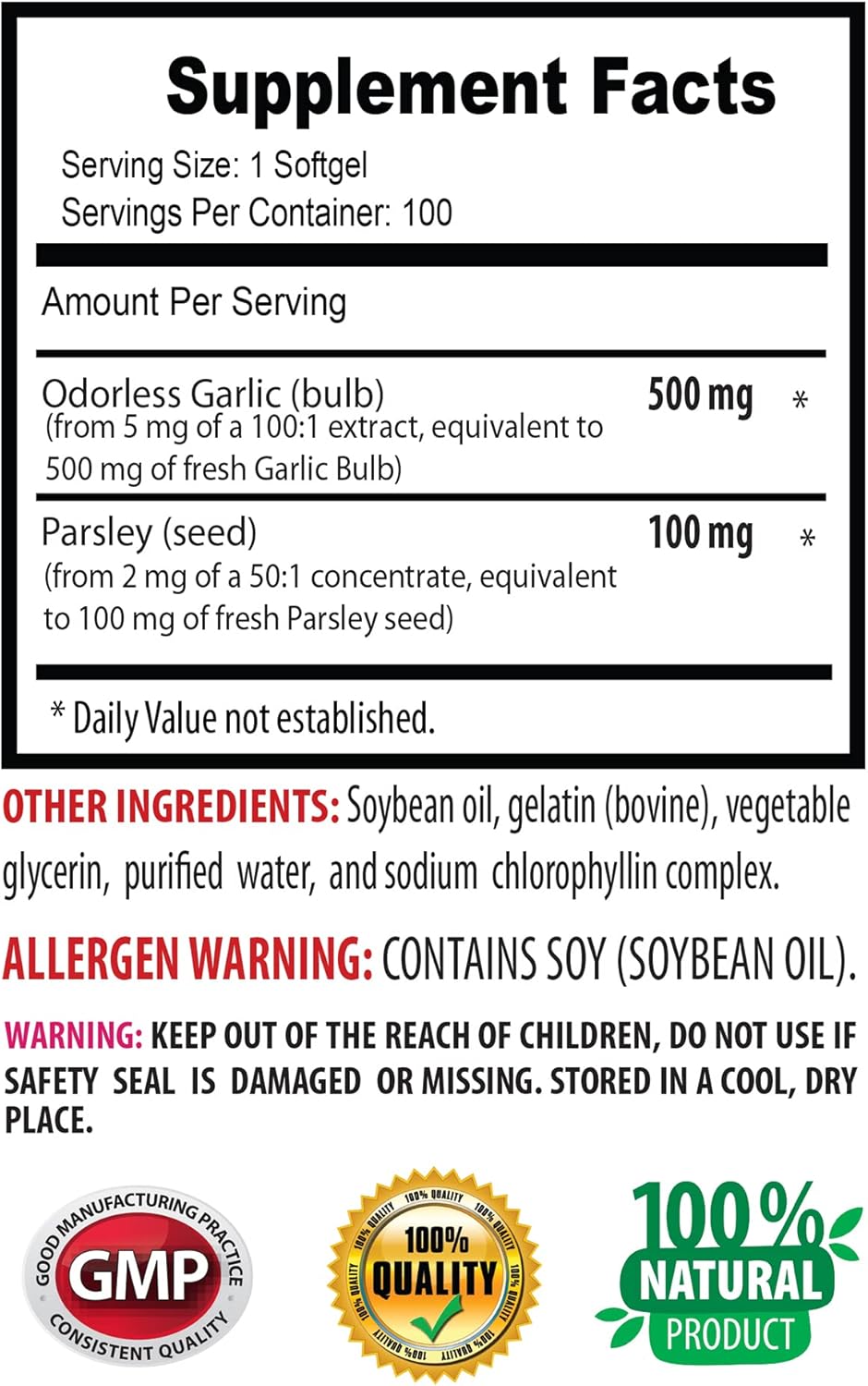 Garlic and Parsley Odorless Formula Supplements for Women - Bone Health Vitamins with Allicin - 200 Capsules