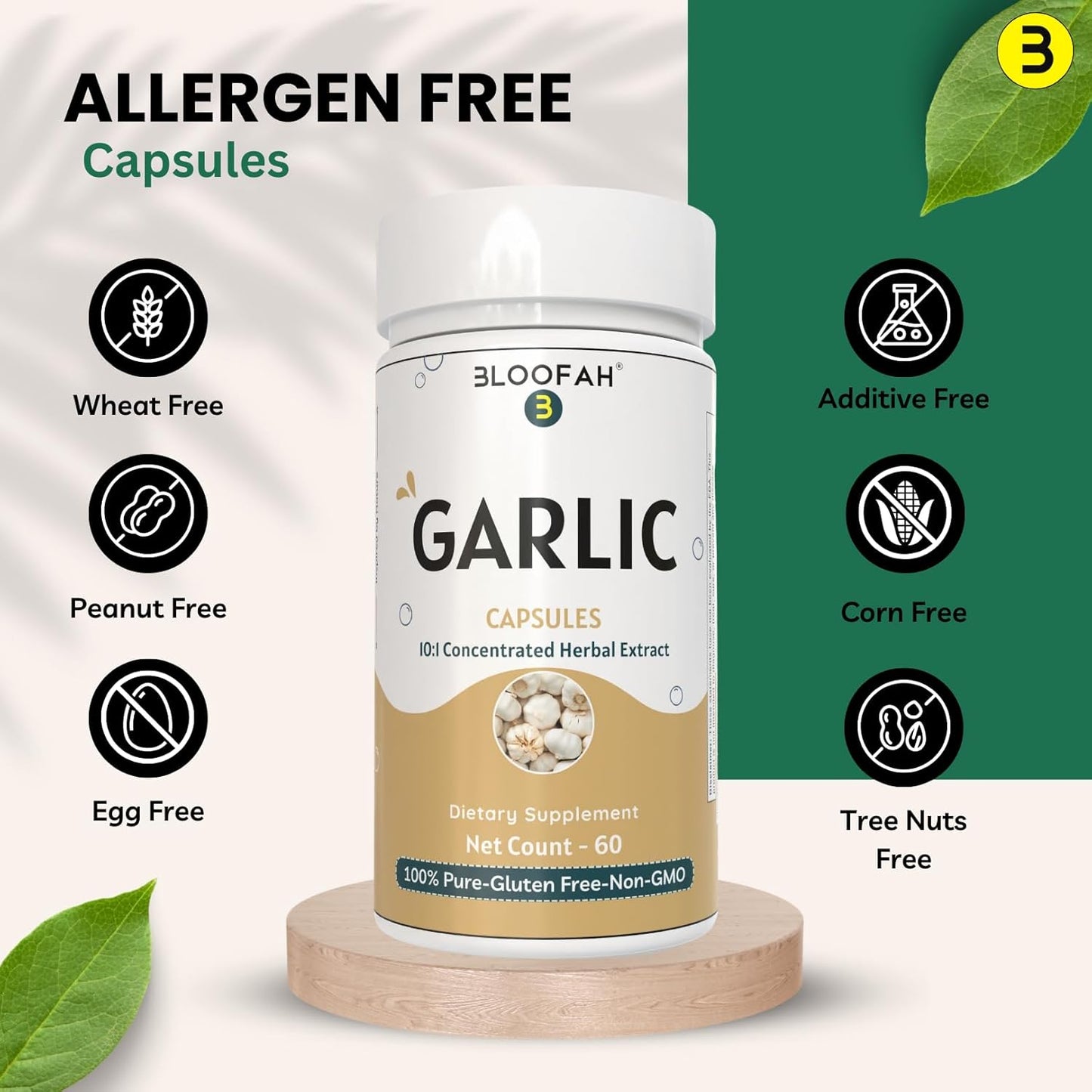 Garlic Capsules 500mg | High Potency 10:1 Extract Powder | Allium sativum Herbal Supplement | Non-GMO, Gluten-Free (60 Count)