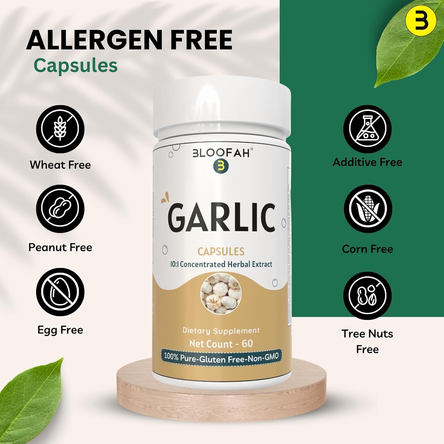Garlic Capsules 500mg | High Potency 10:1 Extract Powder | Allium sativum Herbal Supplement | Non-GMO, Gluten-Free (60 Count)