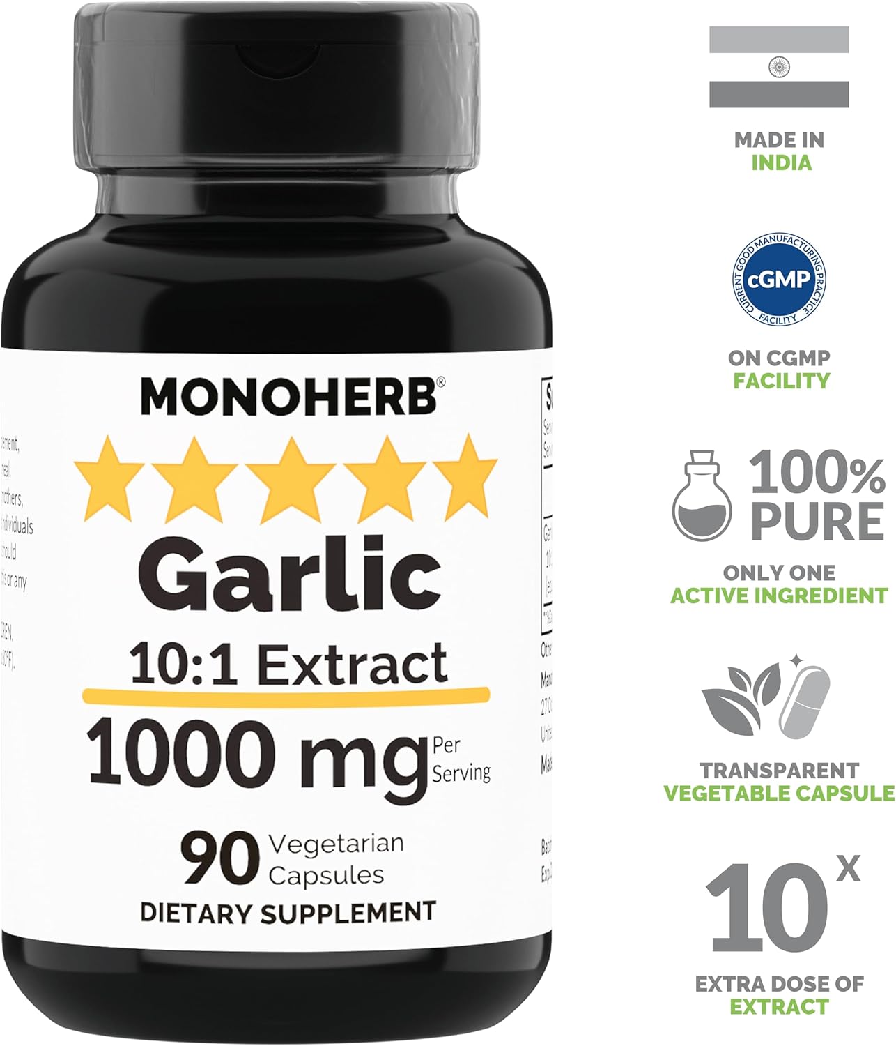 Garlic Extract Capsules - 1000 mg, 90 Vegetarian Capsules - MONOHERB