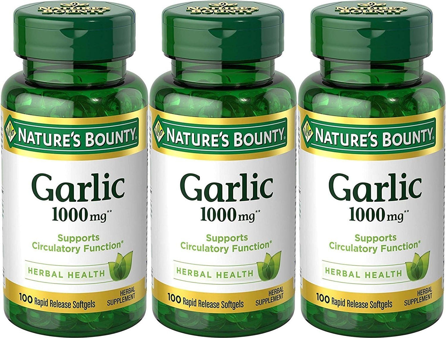 Garlic Extract Supplement for Circulatory Function - 1000mg Softgels, 100 Count (Pack of 3) by Nature's Bounty