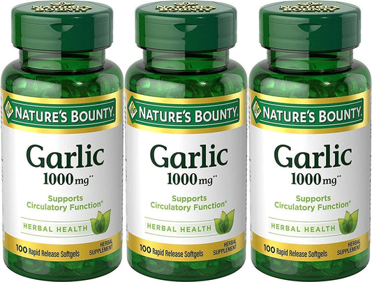 Garlic Extract Supplement for Circulatory Function - 1000mg Softgels, 100 Count (Pack of 3) by Nature's Bounty