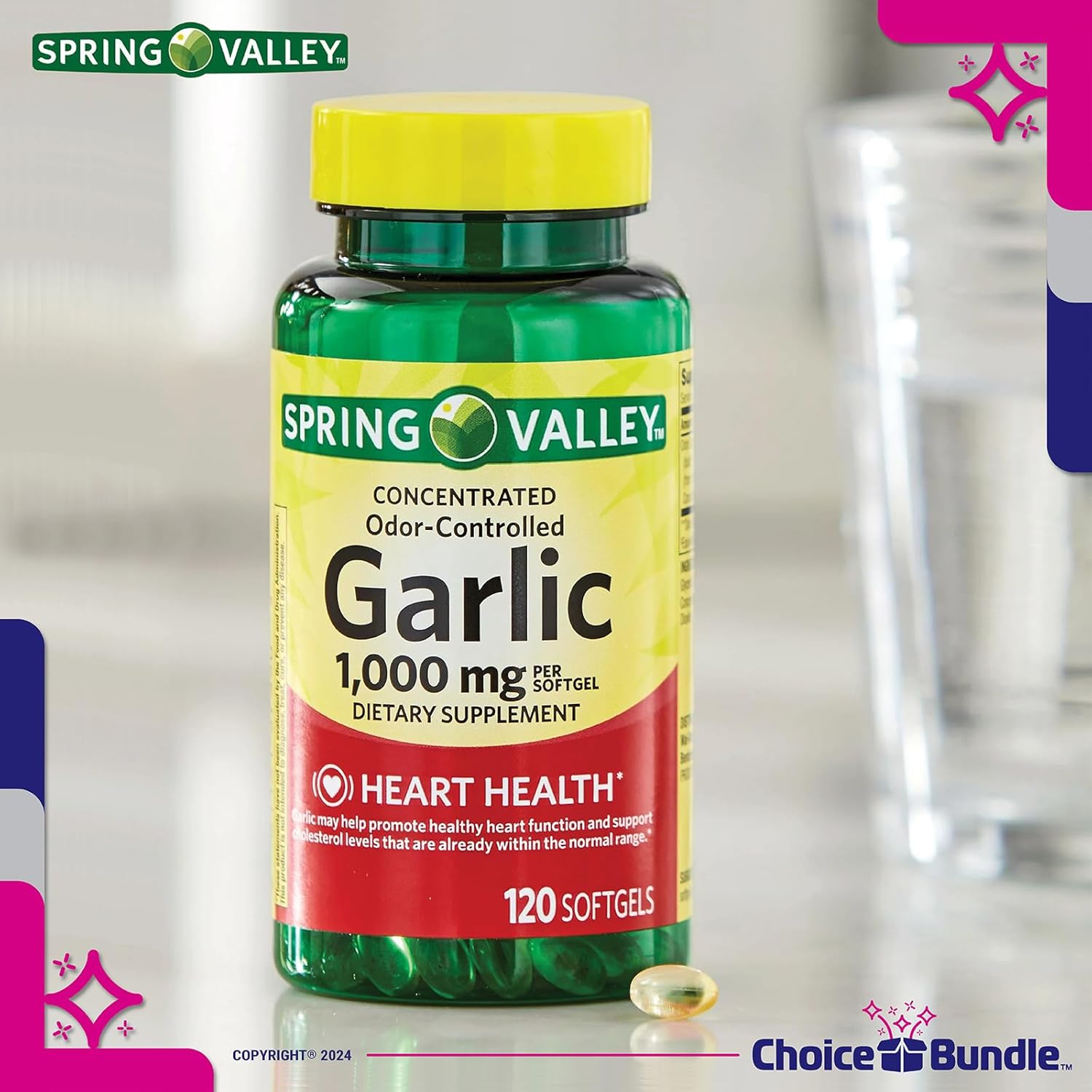 Garlic Softgels Bundle with Odor Control, 1,000mg 200 CT - 3 Pack + Vitamin Guide & Pill Container - 600 Total