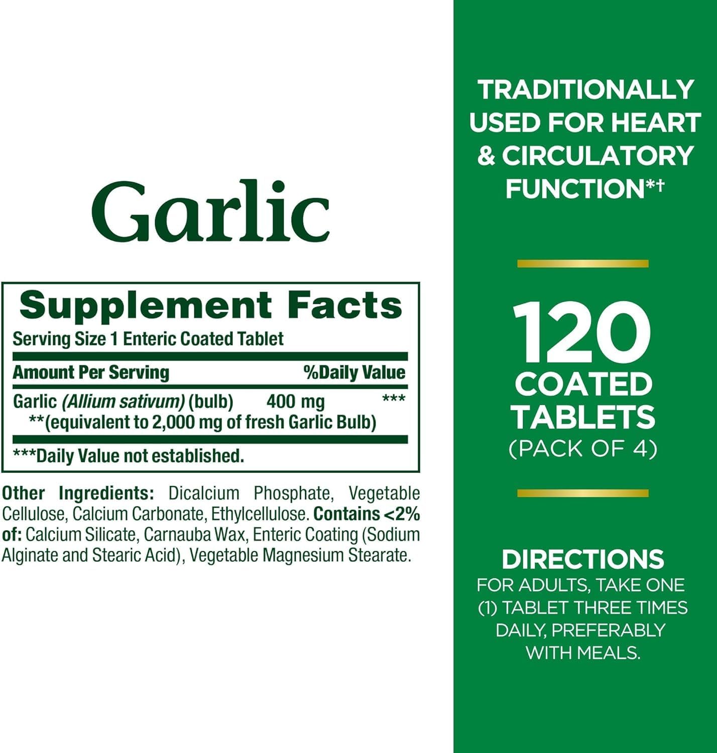 Garlic Tablets 2000mg, 480 Count, Natural Immune Support Supplement