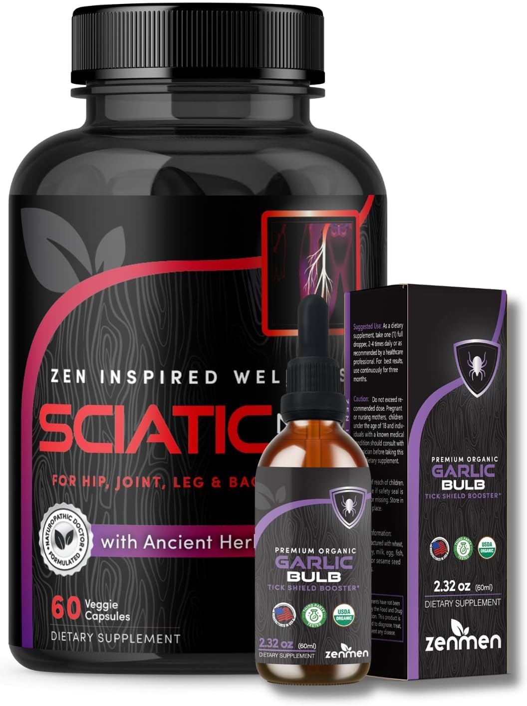Garlic Tincture and Sciatic Nerve Support Bundle for Zenmen
