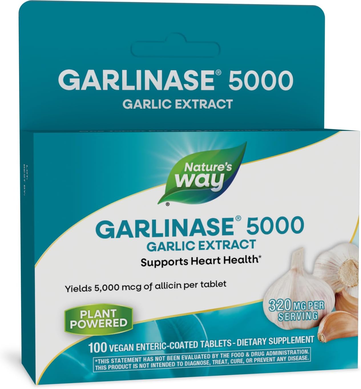Garlinase 5000 Garlic Extract Tablets - Heart Health Support, Vegan, Odor-Free - 100 Tablets