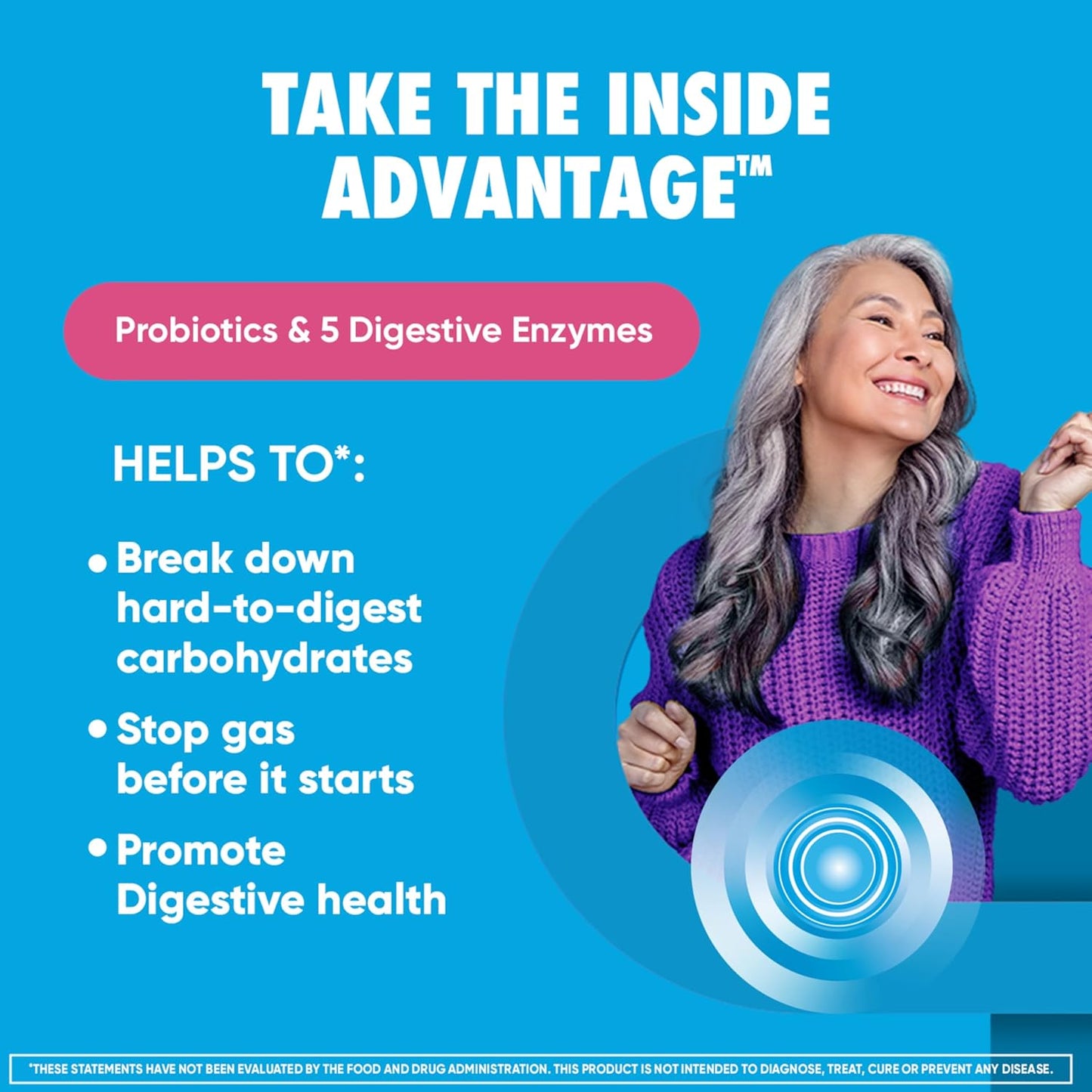 Gas Defense Probiotics for Women & Men, 5 Enzymes for Gut Health, Immune Support, 32 Capsules