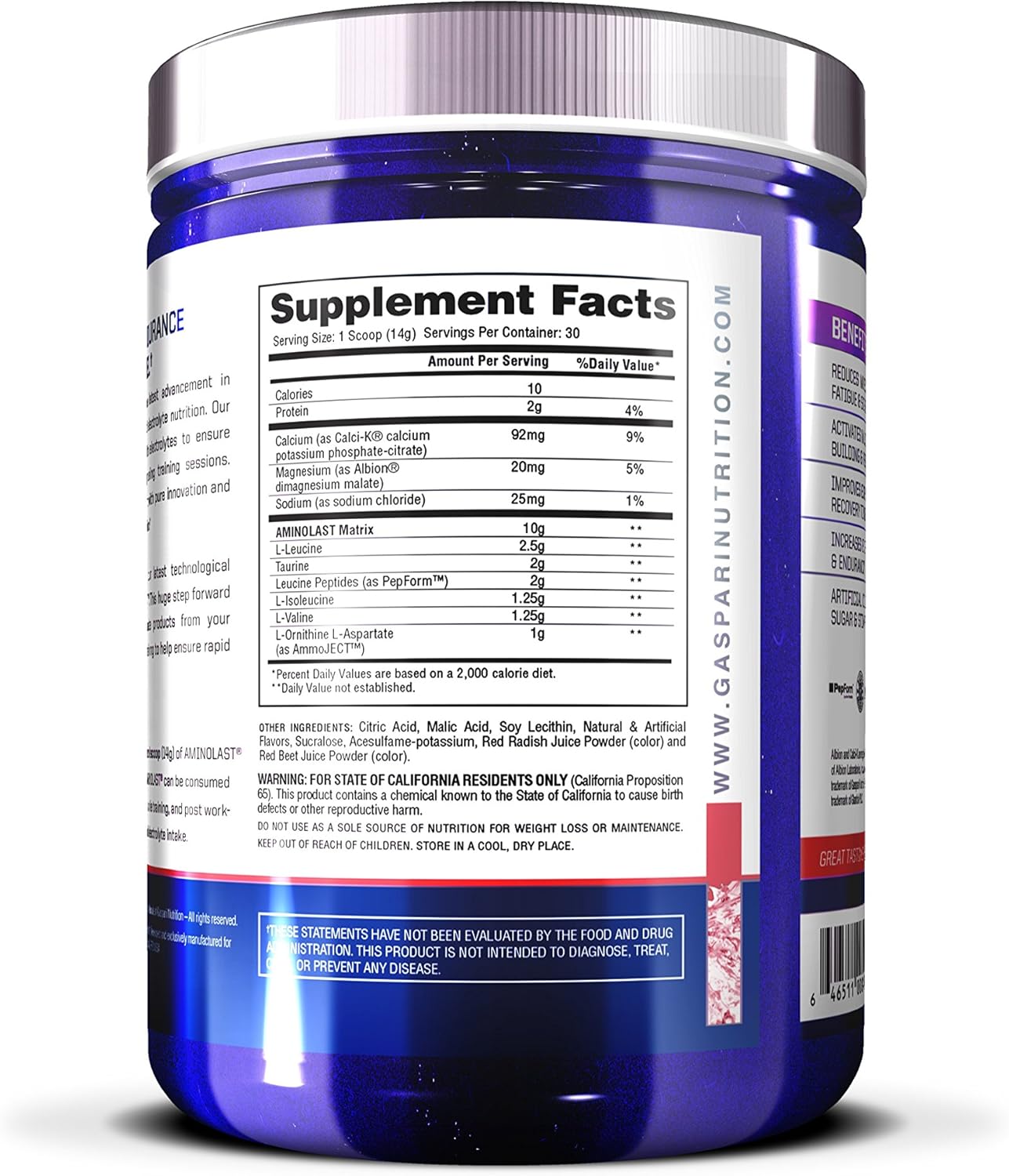 Gaspari Nutrition Aminolast BCAA Superfuel for Recovery & Endurance in Watermelon Blast Flavor - 14.8 oz (420 g)