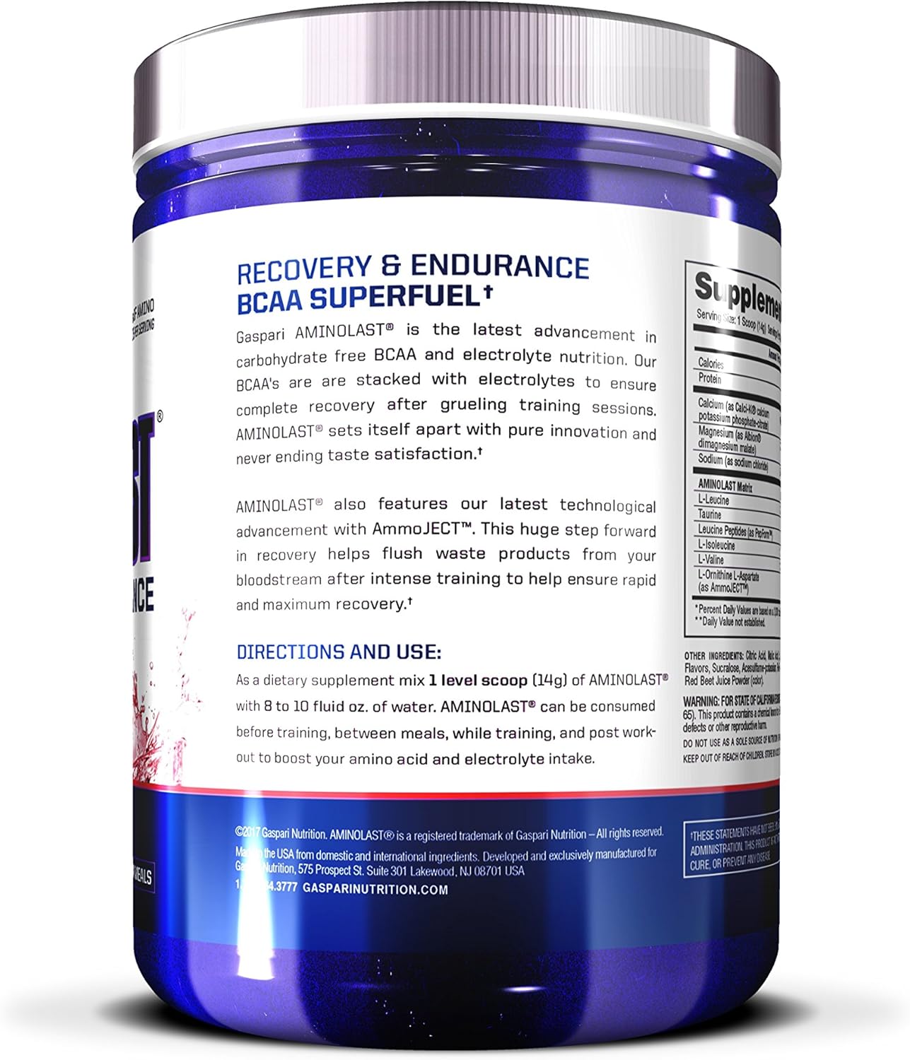 Gaspari Nutrition Aminolast BCAA Superfuel for Recovery & Endurance in Watermelon Blast Flavor - 14.8 oz (420 g)
