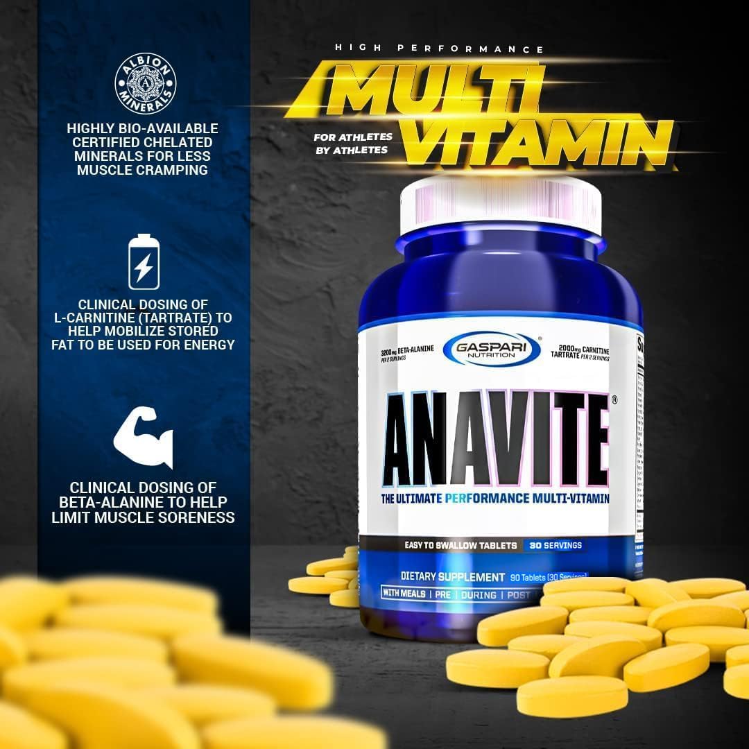 Gaspari Nutrition Anavite Sports Multi-Vitamin with Amino Acids, Beta-Alanine, and L-Carnitine for Enhanced Performance and Recovery - New Smaller 30 Servings Size