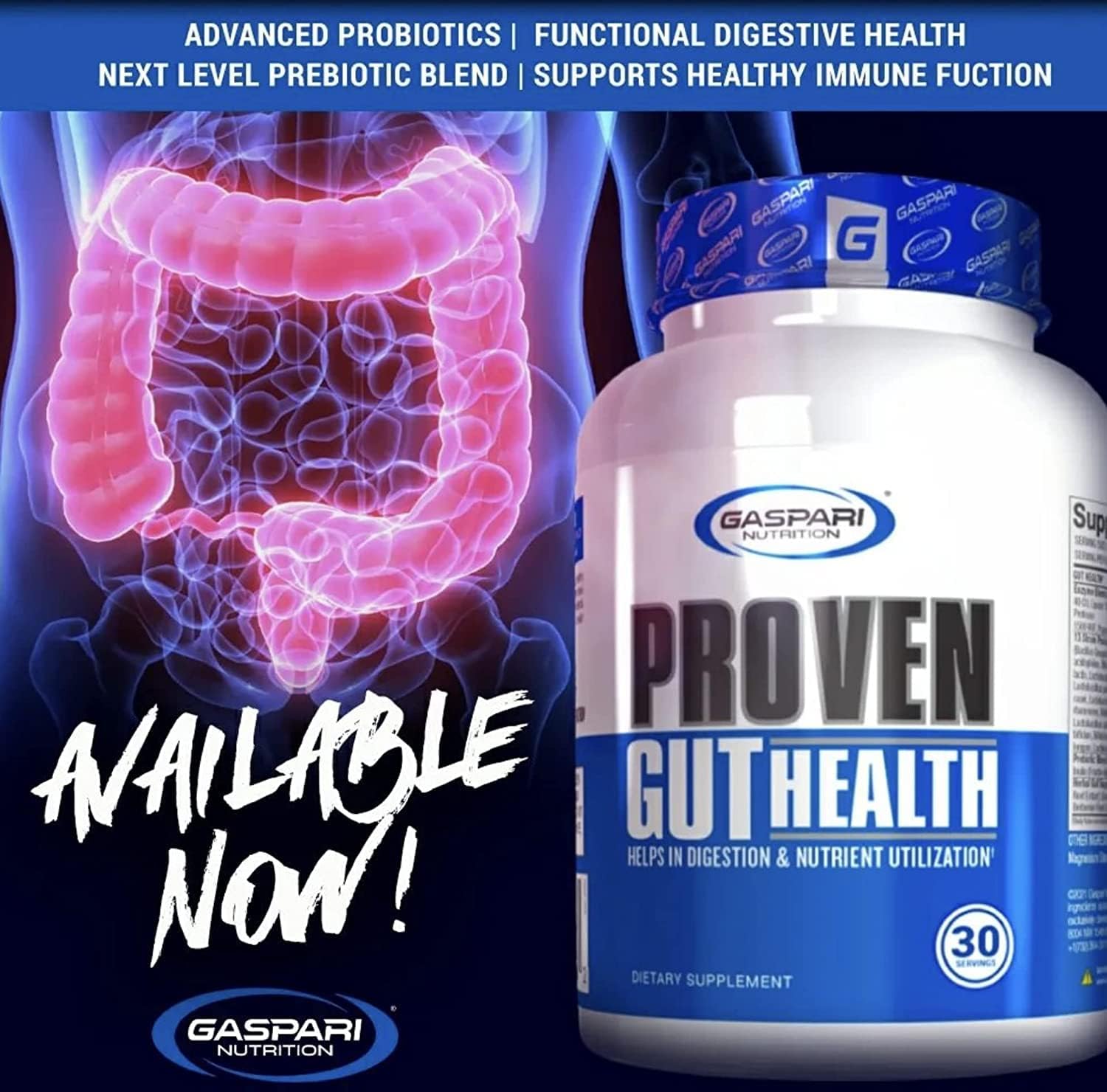 Gaspari Nutrition Gut Health Support with Prebiotics & Probiotics for Digestive Health - 30 Servings