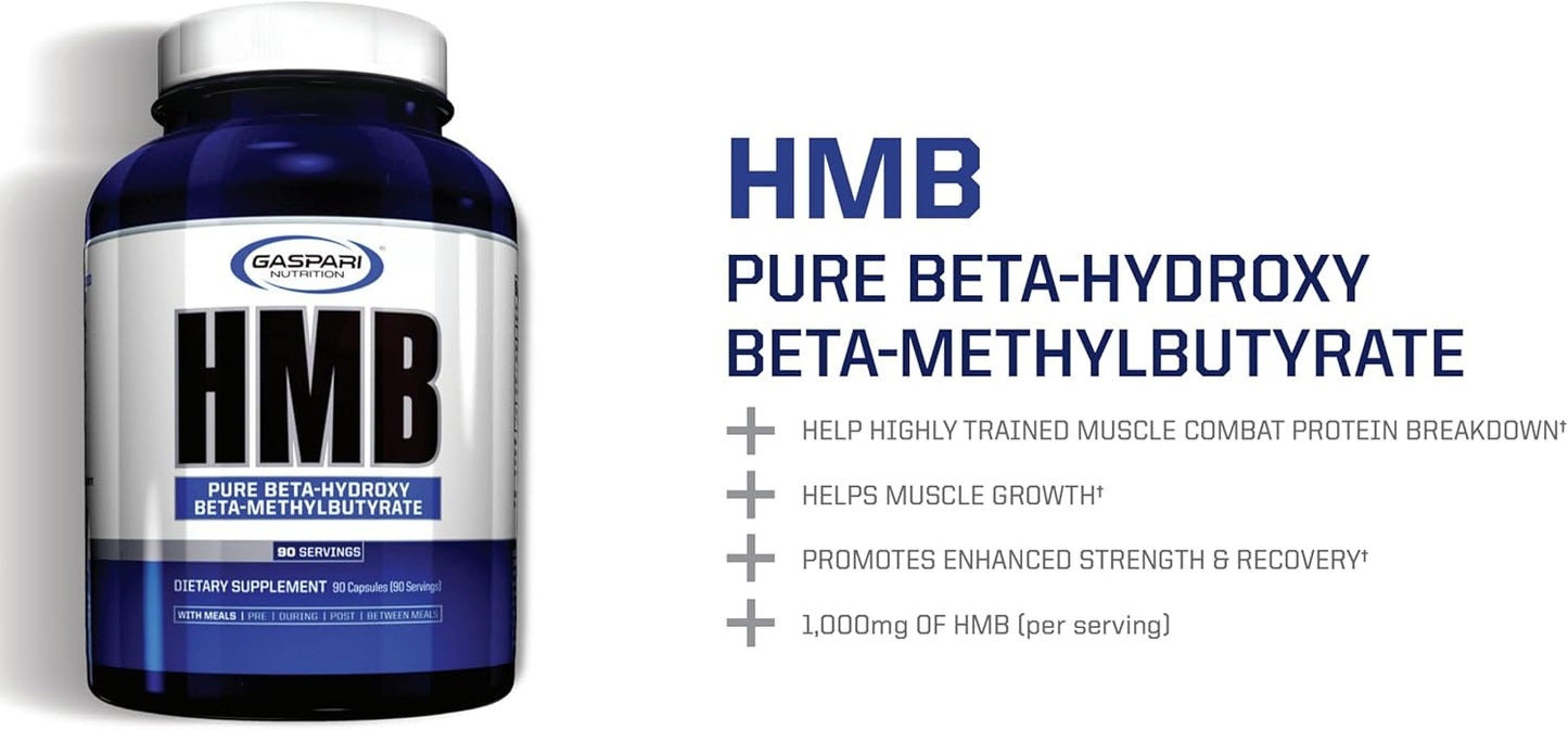 Gaspari Nutrition HMB Supplement - 1,000mg Pure Beta-Hydroxy Beta-Methylbutyrate for Muscle Growth, Strength, and Recovery (90 Servings)