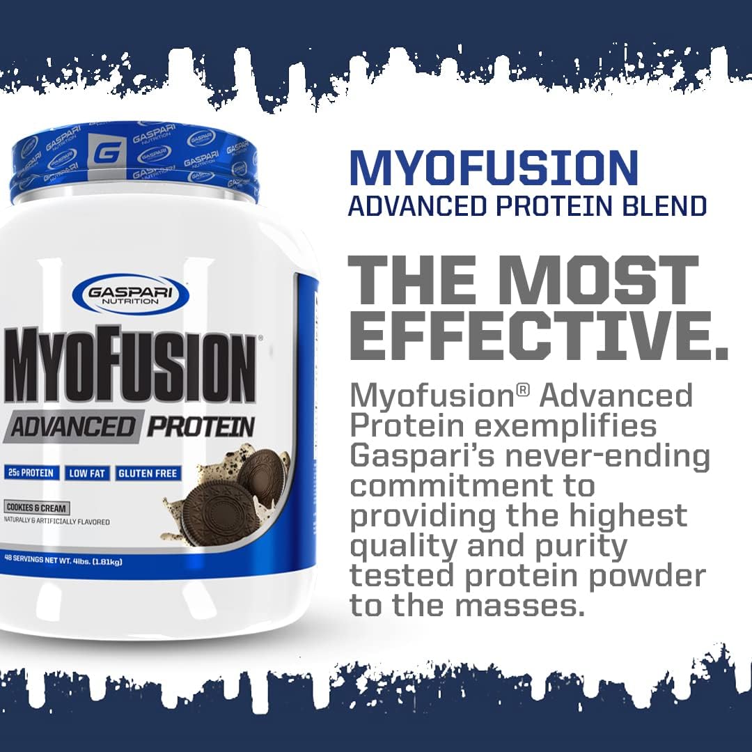 Gaspari Nutrition Myofusion Advanced Protein Powder - Whey, Casein, Isolate Blend - Low Fat, Gluten Free - 2lbs Vanilla Ice Cream Flavor