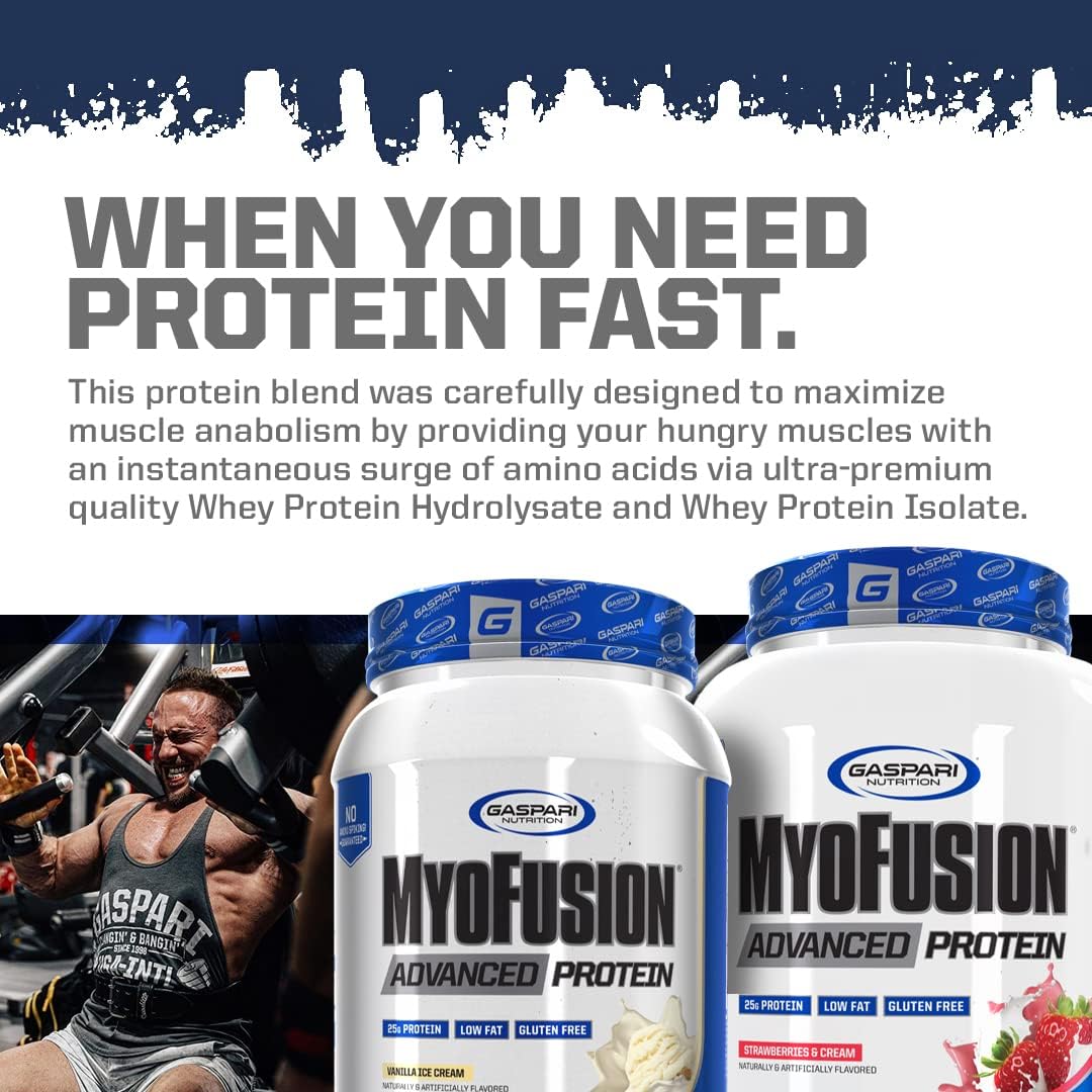 Gaspari Nutrition Myofusion Advanced Protein Powder - Whey, Casein, Isolate Blend - Low Fat, Gluten Free - 2lbs Vanilla Ice Cream Flavor