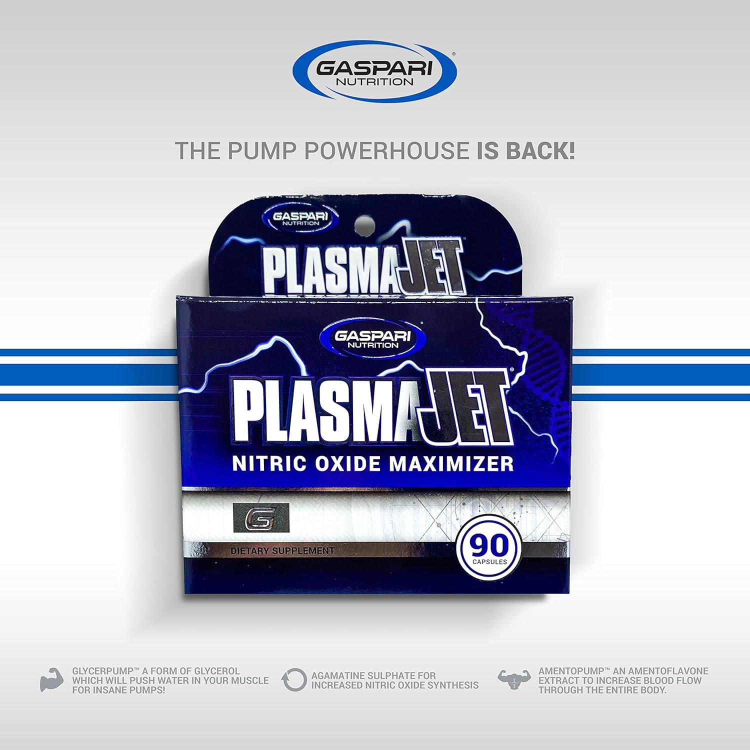 Gaspari Nutrition PlasmaJet: N.O. Nitric Oxide Maximizer for Lean Mass, Strength, Vascularity - 90 Capsules