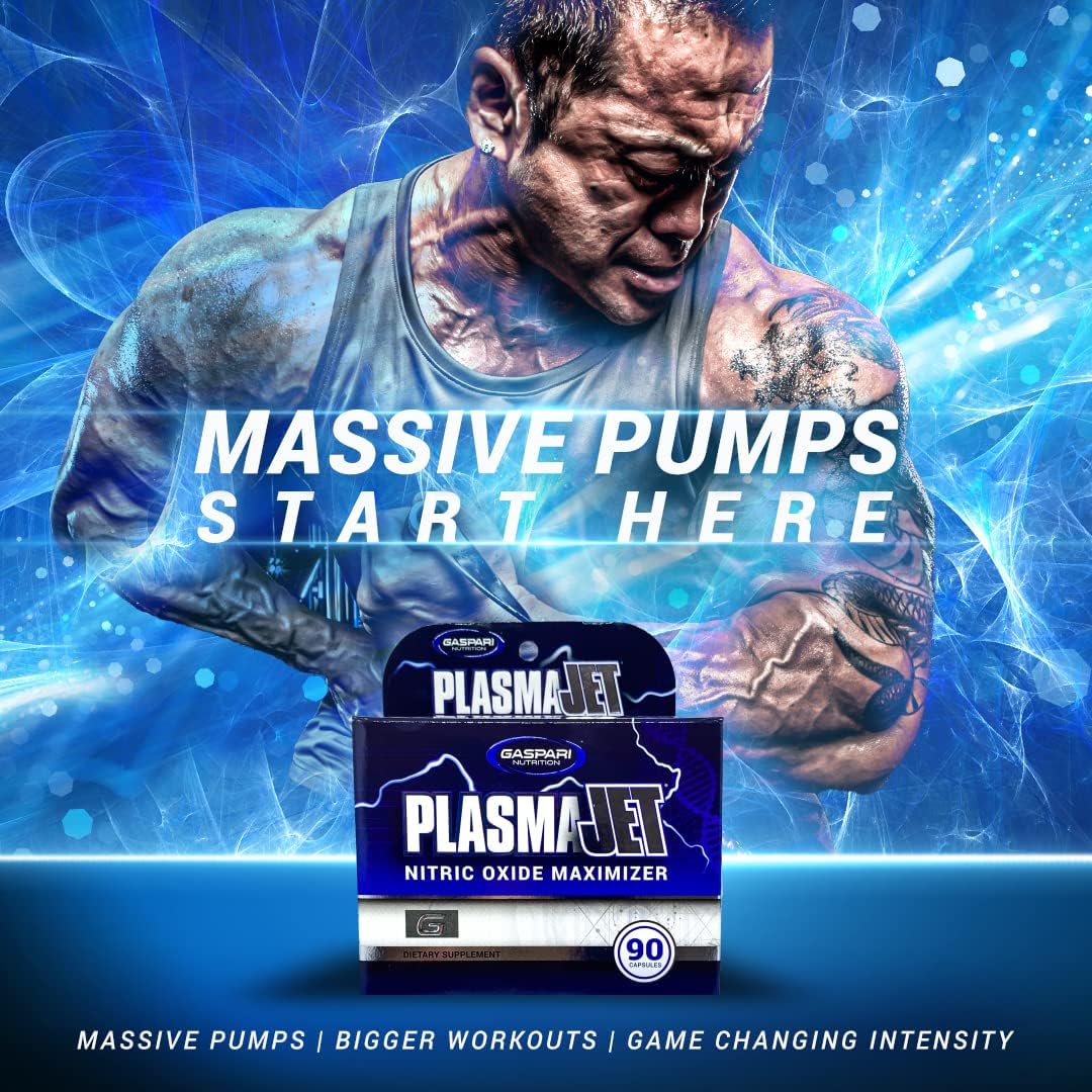 Gaspari Nutrition PlasmaJet: N.O. Nitric Oxide Maximizer for Lean Mass, Strength, Vascularity - 90 Capsules
