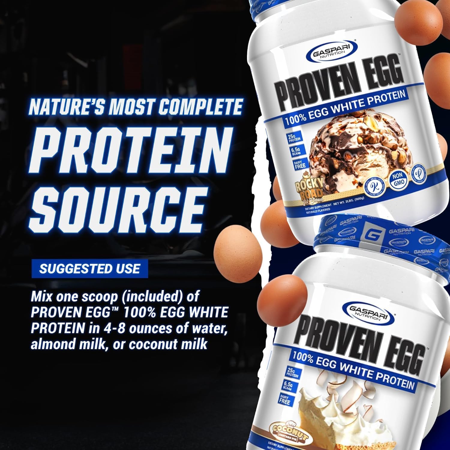 Gaspari Nutrition Proven Egg White Protein Powder - 25g Protein, Keto Friendly, Dairy Free, Lactose Free, Soy Free - Chocolate Flavor - 1lb