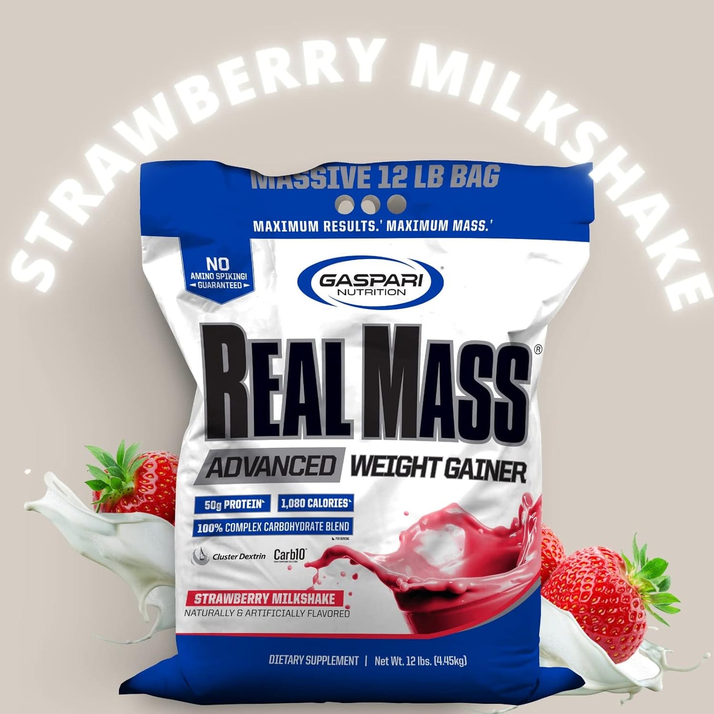 Gaspari Nutrition Real Mass Advanced Weight Gainer - Strawberry Milkshake Flavor - 12lb Jar